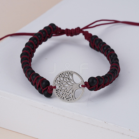 Dyed & Heated Natural Black Agate Round Beaded Braided Bead Bracelets FS-WGE5EF2-07-1