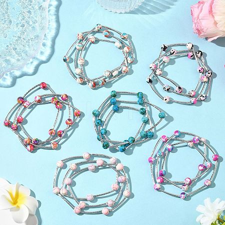 6Pcs 6 Colors Round Synthetic Turquoise Beads Multi-strand Bracelets for Women BJEW-JB12335-1