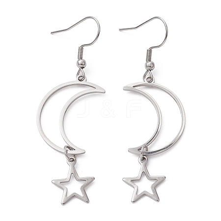 Non-Tarnish Hollow Star and Moon 304 Stainless Steel Dangle Earrings EJEW-JE05311-02-1
