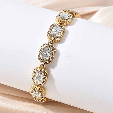 304 Stainless Steel Full Rhinestone Rectangle Link Chain Bracelets SA-CBABBEA-03G-1