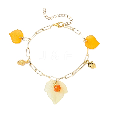 Leaf Acrylic Charm Bracelets BJEW-JB12613-1