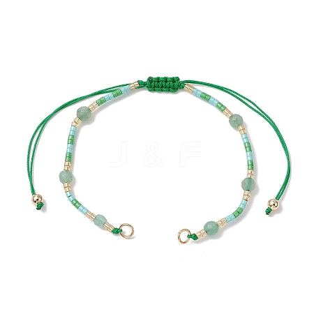 4mm Faceted Round Natural Green Aventurine Beads & Handmade Seed Beads Braided Bracelet Making AJEW-MZ00003-04-1