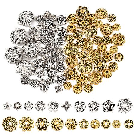 100Pcs 20 Styles Tibetan Style Alloy Bead Caps TIBE-YW0001-85-1