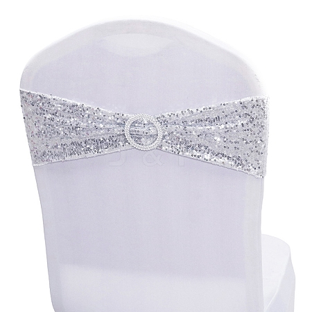 Spandex Stretchy Sequin Chair Sashes with Buckles for Wedding Reception HULI-PW0002-121E-1