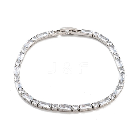 Brass Pave Clear Cubic Zirconia Rectangle & Flat Round Link Bracelets BJEW-YWC0002-02A-1