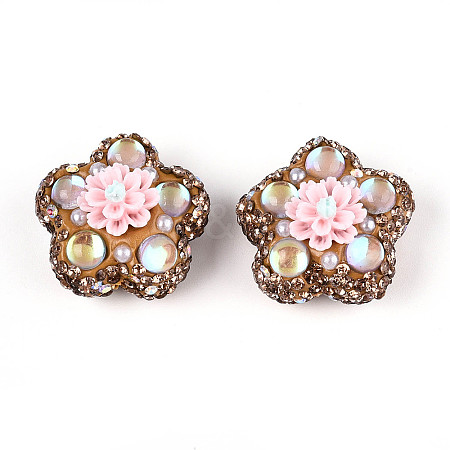 Flower Shape Polymer Clay Rhinestone Beads CLAY-U023-01C-1