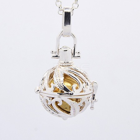 Brass Rolo Chain Chime Ball Cage Pendant Necklaces NJEW-F053-14S-05-1