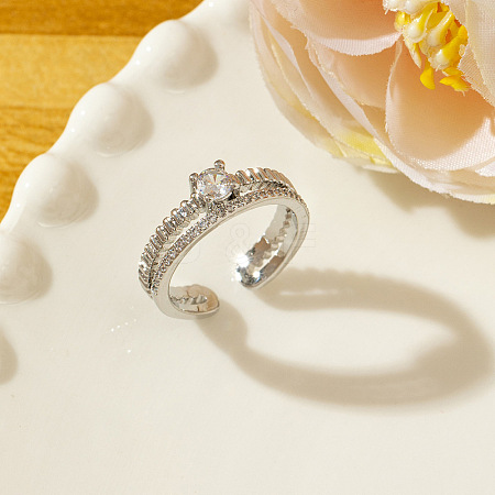 Brass Micro Pave Cubic Zirconia Cuff Open Rings for Women WGDB473-06-1