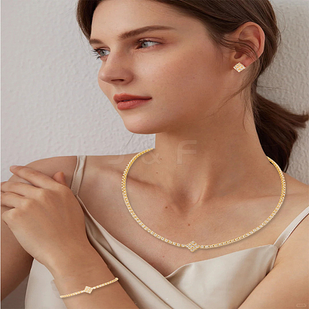 Brass Rhinestone Bracelets & Stud Earrings & Pendant Necklaces Sets SJEW-LP0001-98G-1