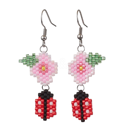 Handmade Glass Seed Beads Dangle Earrings EJEW-MZ00246-01-1