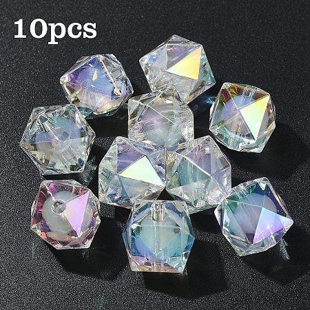 10Pcs Two Tone UV Plating Rainbow Iridescent Acrylic Beads TACR-YW0002-33C-1