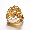 Criss Cross Ring Golden Tone Chic Lady's 316 Stainless Steel Rhinestone Wide Band Finger Rings RJEW-J066-71-17mm-4