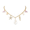 3Pcs 3 Styles Alloy Enamel Whale Tail Starfish & Natural Shell Teardrop Pendant 304 Stainless Steel Cable Chain Necklaces for Women NJEW-JN05407-3