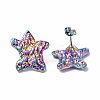 Ion Plating(IP) 304 Stainless Steel Textured Star Stud Earrings for Women EJEW-F300-01MC-2