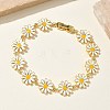 Brass & Enamel Daisy Link Chain Bracelets for Women BJEW-A171-03G-1