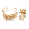 Flower Alloy Cuff Bangle & Ring Sets for Women SJEW-C005-04G-3