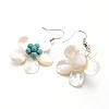 Flower Shell Pearl Dangle Earrings EJEW-I203-03B-2