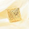 Textured Square 304 Stainless Steel Open Cuff Rings for Women RJEW-U039-04G-2