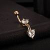 Real 18K Gold Plated Brass Rhinestone Heart Navel Ring Belly Rings AJEW-EE0001-56A-2
