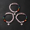 Natural Rose Quartz & Mixed Gemstone Beaded Stretch Bracelet with Heart Charm for Women BJEW-K164-B26-1