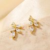 Mini 3D Willow Leaf Brass Clear Cubic Zirconia Stud Earrings Fashion Accessories NO4819-2