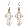 Shell Pearl with Brass Dangle Earrings for Women EJEW-TA00557-1