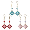 304 Stainless Steel Handmade Glass Seed Beads Rhombus Dangle Earrings EJEW-MZ00517-3