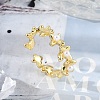 Flower Brass Open Cuff Rings for Women RJEW-R011-09G-01-1