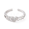 Clear Cubic Zirconia Heart Open Cuff Ring RJEW-E072-22P-2