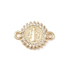 Brass Pave Clear Cubic Zirconia Religion Flat Round with Saint Connector Charms KK-L255-09G-01-1