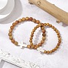 2Pcs Wood Beads Stretch Bracelets for Couple BJEW-JB11305-03-1