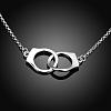 Hot Style Silver Color Plated Brass Cable Chain Handcuff Pendant Necklace NJEW-BB00360-2