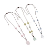 3Pcs 3 Styles Raw Rough Natural Green Fluorite & Rose Quartz & Quartz Crystal Nuggets Pendant with Handmade Lampwork Flower Adjustable Waxed Polyester Cord Necklaces for Women NJEW-TA00210-2