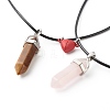 Natural Tiger Eye & Rose Quartz Double Terminated Pointed Pendants Necklaces Set for Couples Best Friends NJEW-JN03676-1