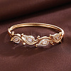 Brass Pave Clear Cubic Zirconia Drop Leaf Cuff Hinged Bangles for Women WG4E307-01-3