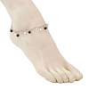 Natural Black Agate(Dyed & Heated) & Natural Pearl & 304 Stainless Steel Heart Tassel Curb Chain Anklets AJEW-AN00697-3