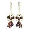 Butterfly Brass & Natural Tiger Eye Pendant Decorations HJEW-Z007-04G-03-1