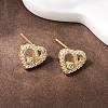Brass Micro Pave Clear Cubic Zirconia Heart Stud Earrings EJEW-F400-28B-G-3