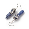 Natural Blue Spot Jasper Bullet with Flower Dangle Earrings EJEW-G300-02P-13-3