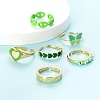 6Pcs 6 Style Spray Painted Brass & Brass Enamel & Micro Pave Cubic Zirconia Cuff Rings RJEW-LS0001-38-5