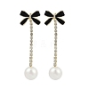 Bowknot Brass Enamel with Clear Cubic Zirconia & Plastic Imitation Pearl Dangle Stud Earrings EJEW-Q391-13G-2