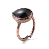 Natural Obsidian Teardrop Open Cuff Ring RJEW-I082-03R-4