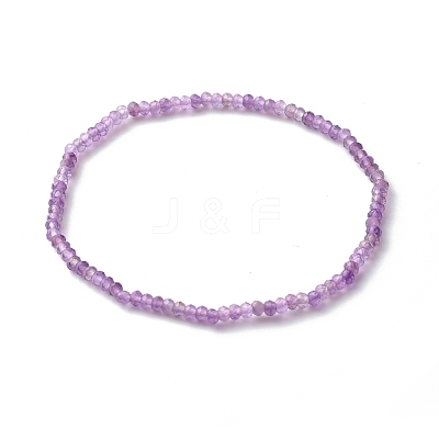 Faceted Rondelle Natural Amethyst Beads Stretch Bracelets BJEW-JB06383-02-1