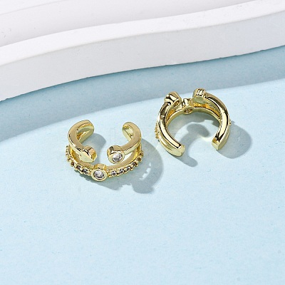 Brass Micro Pave Clear Cubic Zirconia C-Shaped with Heart Cuff Earrings EJEW-D328-05G-02-1
