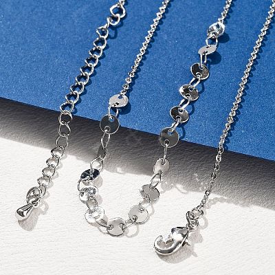 Brass Cable & Flat Sequin Chains Necklaces for Women NJEW-D302-44P-1