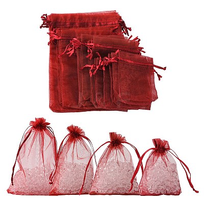 30Pcs 4 Styles Rectangle Organza Bags Jewellery Storage Pouches Wedding Favour Party Mesh Drawstring Gift OP-FS0001-01A-1