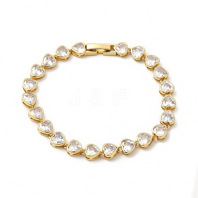 Clear Cubic Zirconia Heart Link Chain Bracelet BJEW-E073-05G-1