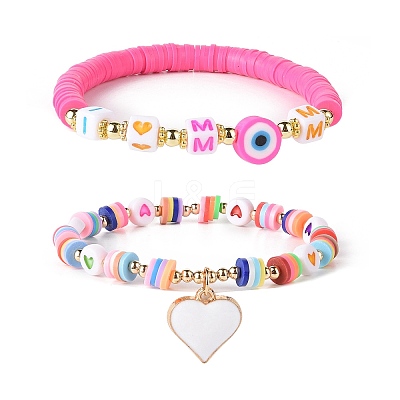 Word I Love Mom Acrylic Beaded Bracelet Sets for Mother's Day BJEW-JB09044-1