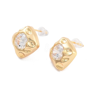 Brass Micro Pave Clear Cubic Zirconia Stud Earrings EJEW-B058-05G-1