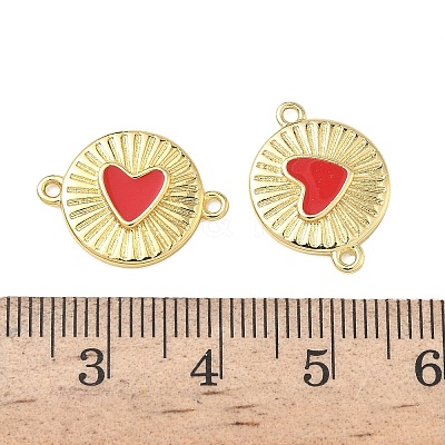 Brass Enamel Flat Round with Heart Links Connector Charms KK-L256-48C-G-1